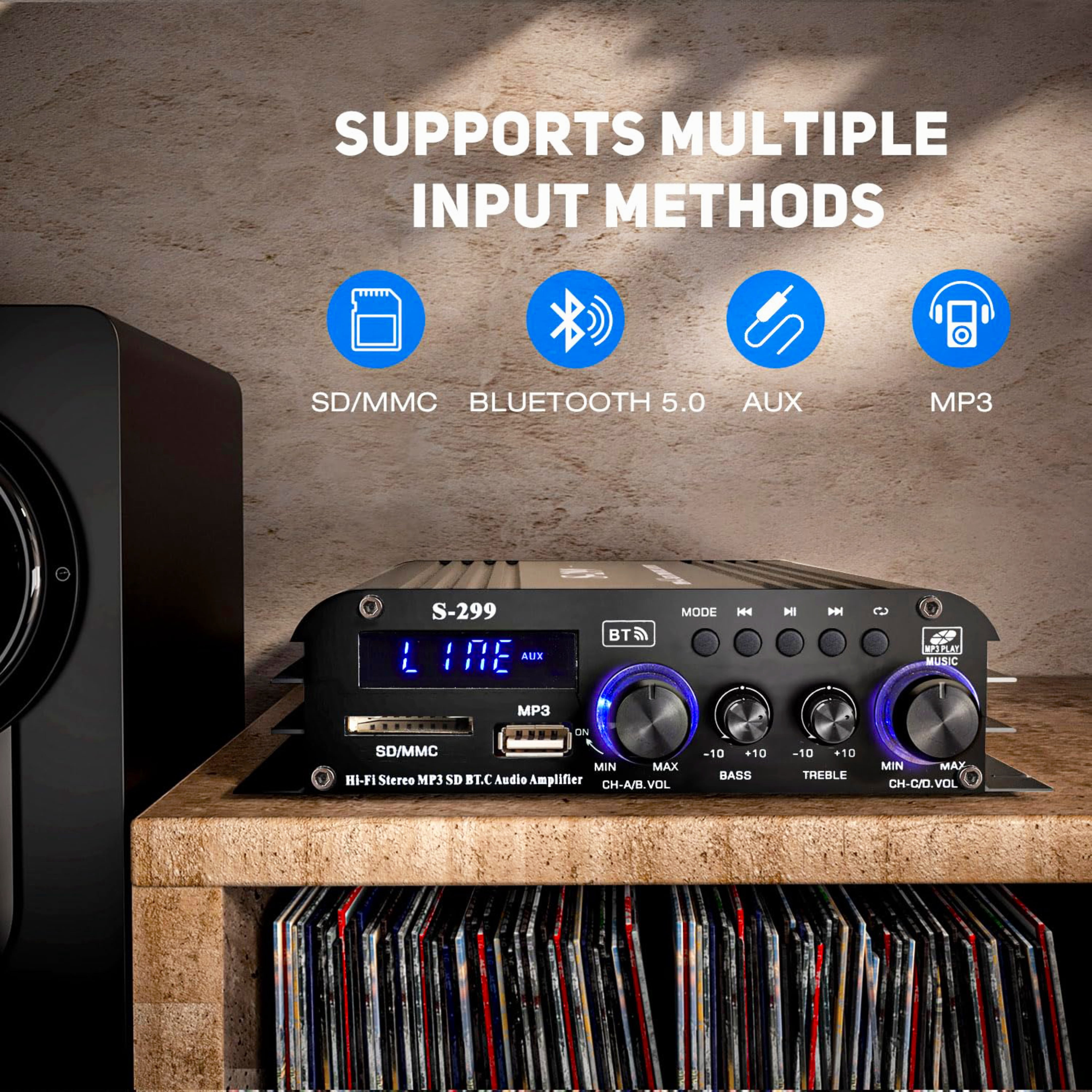Blitzmax 800W Bluetooth Audio Power Amplifier, 4.1 Channel Support 2 Pairs Speakers 1 Subwoofer, Wireless HiFi Stereo Amplifier for Home & Car