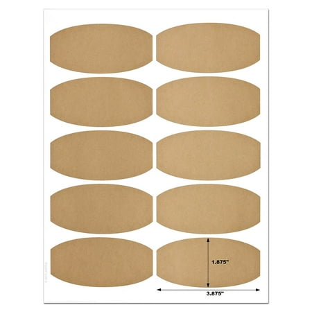 16 Label Template - Textured Brown Kraft 3.875 x 1.87 Inch Semi-Oval Labels for Laser Printer with Downloadable Template and Printing Instructions, 5 Sheets, 50 Labels (BK38)