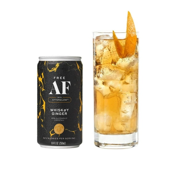 FREE AF Non-Alcoholic Drinks Whiskey Ginger | Alcohol Alternative Sparkling Cocktails with AFTERGLOW Botanical Warmth | Gluten-Free, Low-Calorie | 8.4 oz Cans (12-Pack)