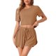 thumbnail image 1 of Conjuntos de pijama de manga corta para mujer INSPIRE CHIC, de punto acanalado, con aberturas laterales, pantalones cortos, 2 piezas, conjuntos de lounge, XS, color camello, 1 of 6