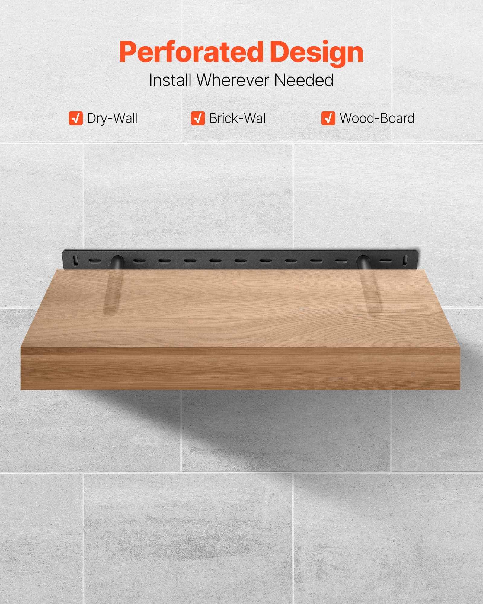 VEVOR Floating Shelf Brackets 2 Pcs, 150 lbs/68 kg Weight Capacity, 22x6.2x1.5 inch / 558.4x157.4x38.1 mm, Heavy Duty Hidden Shelf Brackets Support, Wall Mounting Invisible Floating Shelves Bracket