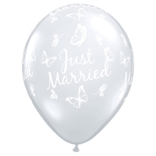 11 inch Just Married Butterflies A Round Latex Balloons (50 Pack) - Party Supplies Decorations