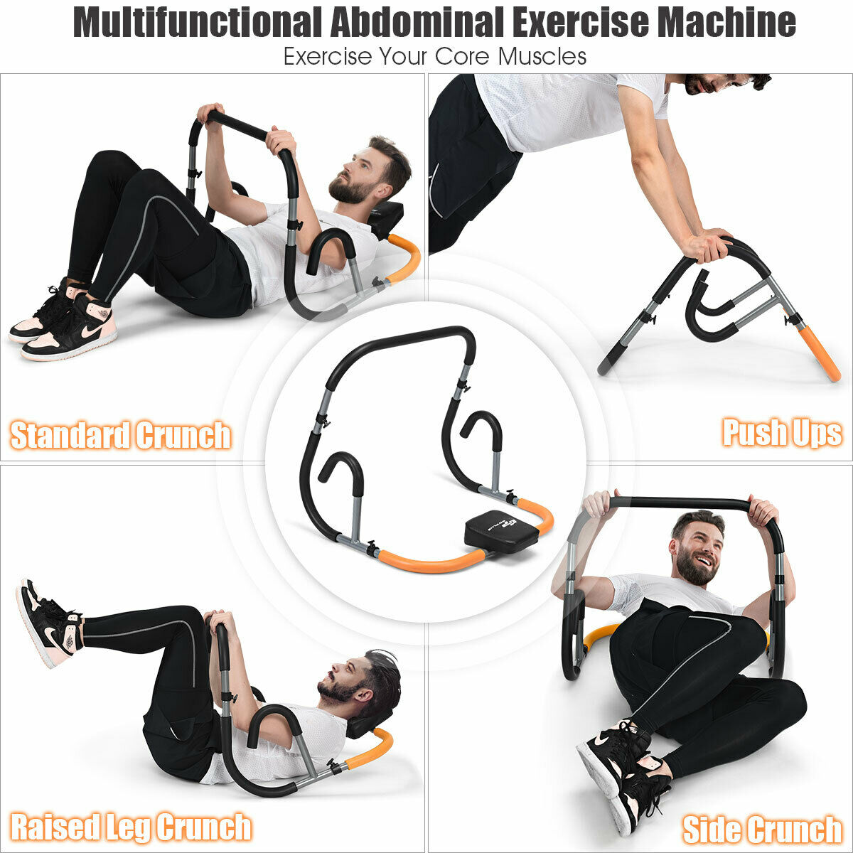 Ab Trainer Pliable – Appareil Abdominaux, Pompes, Bras, Capacité 150kg, Protège-tête, Poignées Rembourrées, Rangement Facile