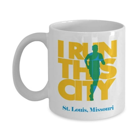 I Run St. Louis, Missouri Coffee & Tea Gift Mug, Souvenirs, Merchandise And Long Distance Marathon Running Themed Gifts For Men & Women