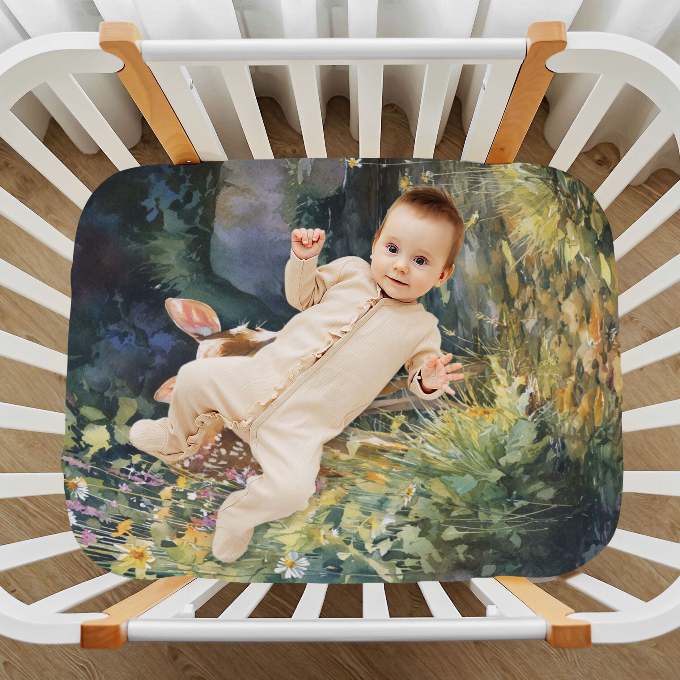 Baby Essentials 52”x 28”- Standard Cotton-like Modal Elastic- Little Deer Design Crib Sheets for Newborns and Toddlers