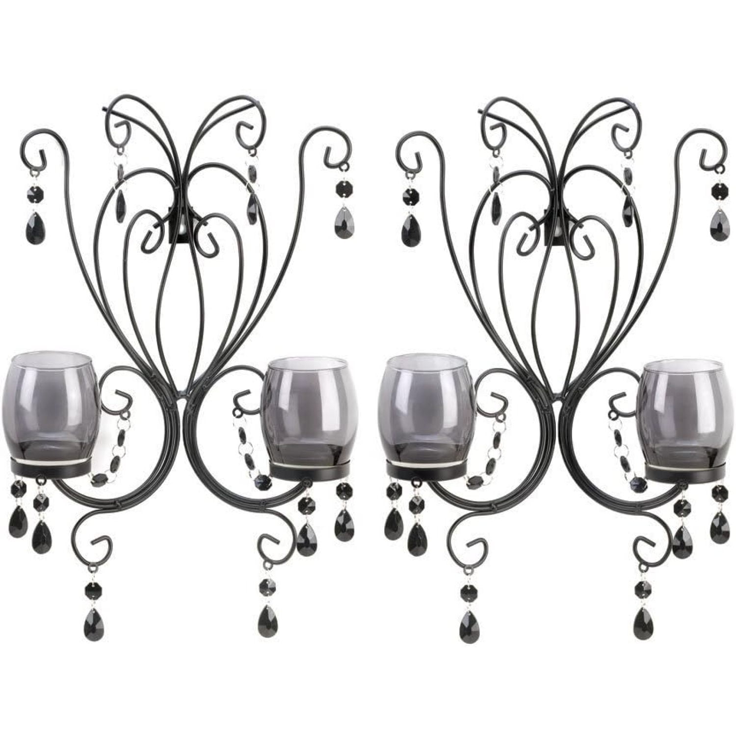 Midnight Elegance 11" Iron and Glass Beaded Wall Sconces, Pair