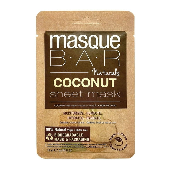 Masque Bar Naturals Coconut Sheet Mask 99% Natural, Vegan, and Gluten Free