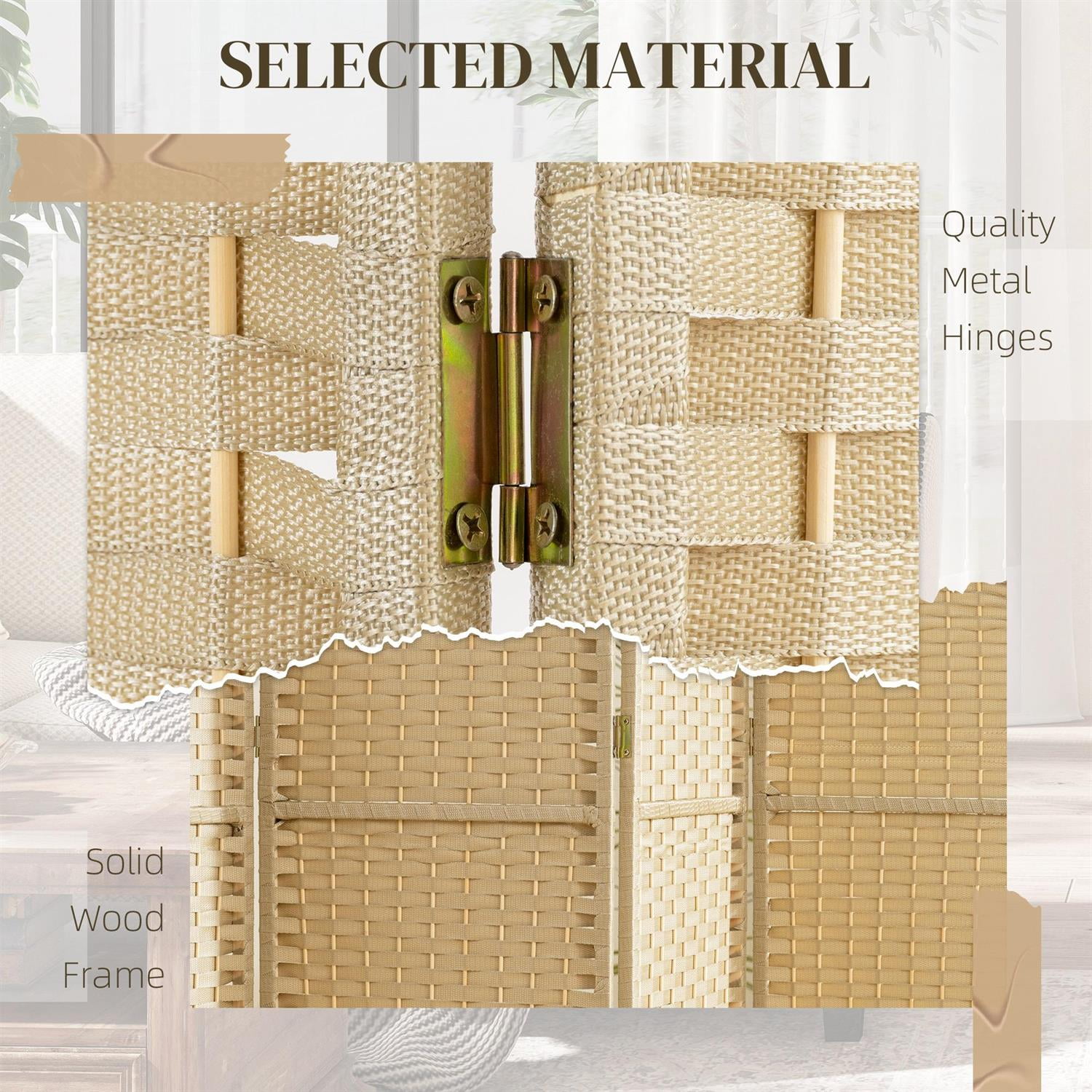 Demi Bonn 6-Panel Foldable Room Divider Screen with 5.6ft Tall Privacy Screen, Space Partition for Home Office, Freestanding Screen Wall, Beige