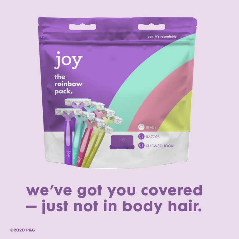 Joy Disposable Razors for Women, Rainbow Pack, 8 Razors, 1 Shower