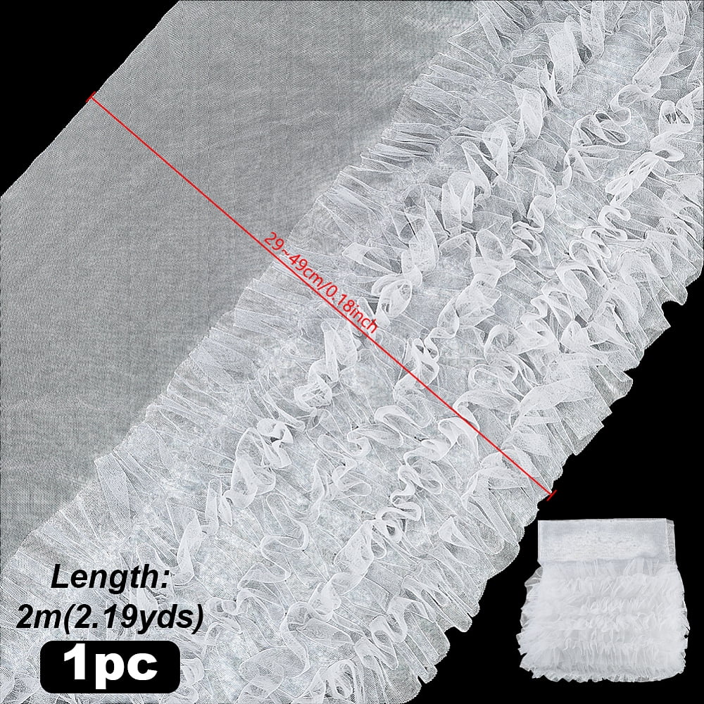 Polyester Lace Ribbon Ruffled Lace Ribbon for Curtain Accessories White 11-3/8~19-1/4 inch(290~490mm) about 2.19 Yards(2m)/pc