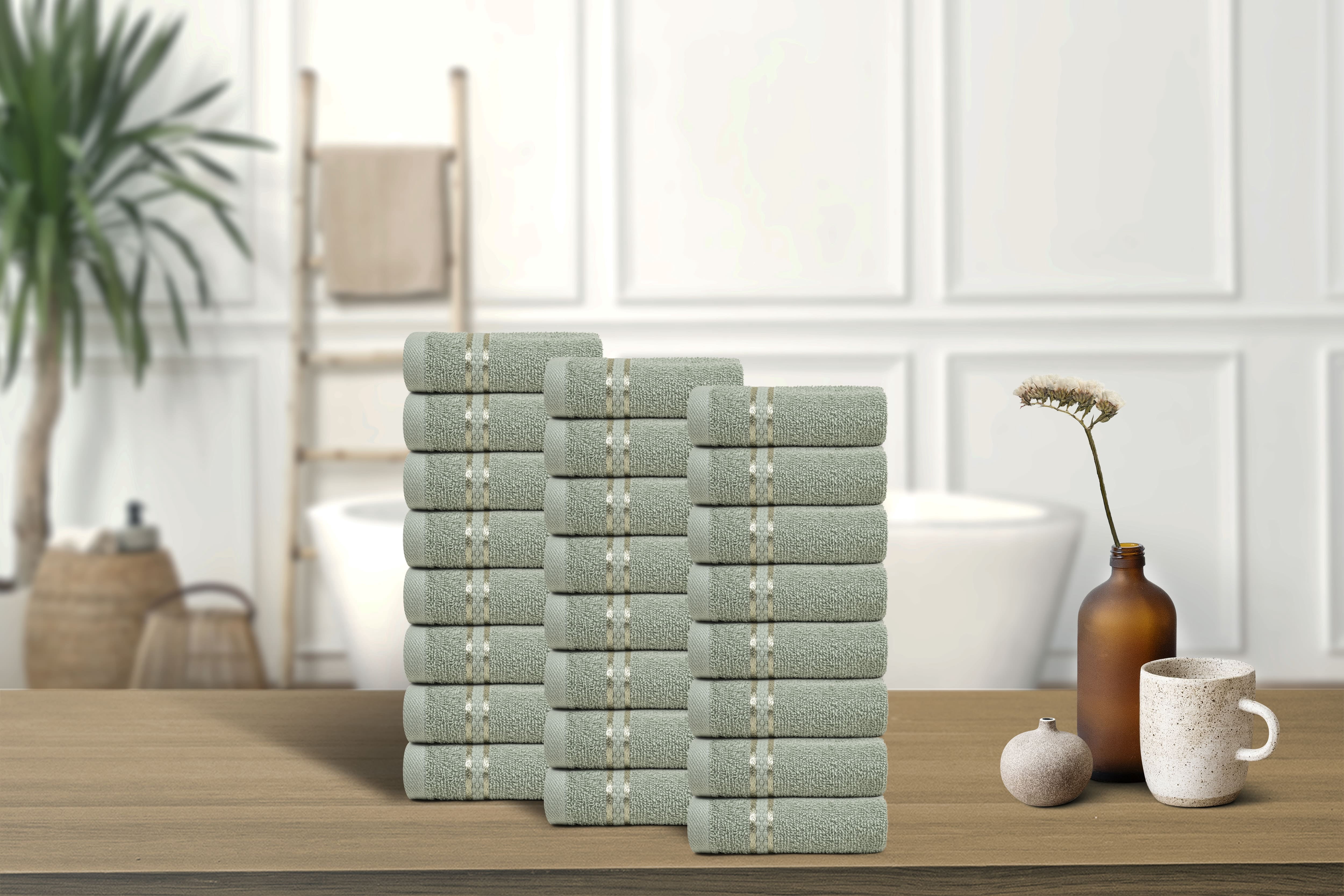 Dewall Maisons Premium Soft Green 24-Piece Washcloth Set - Premium 100% Cotton, 12" x 12" Size - Soft, Durable Towels for Body, Face, Hands - Ideal for Home & Spa Premium
