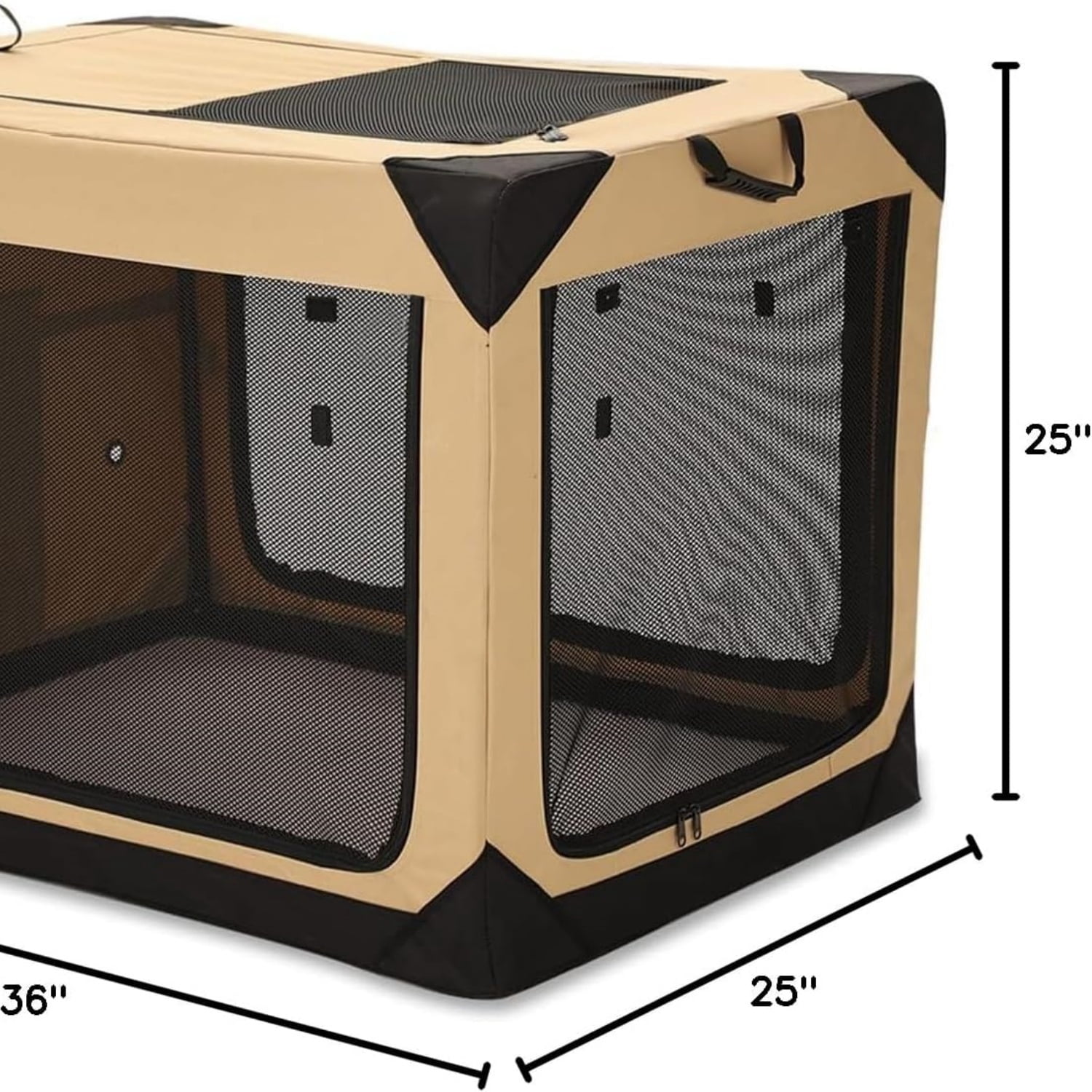 36 Inch Collapsible Soft Dog Crate for Large Dogs, 4-Door Foldable Travel Dog Kennel with Durable Mesh Windows for Indoor & Outdoor Portable Pet Crate, Soft Side Dog Crate, Beige