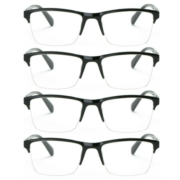 4 Packs Mens Womens Unisex Square Half Frame Reading Glasses Black Spring Hinge Readers 1.00
