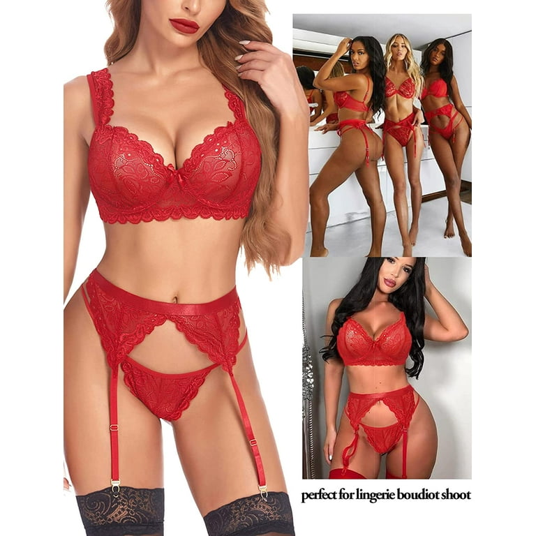 Avidlove Lace Garter Lingerie Set with Underwire Push Up Lingerie Set (No  Stockings) 