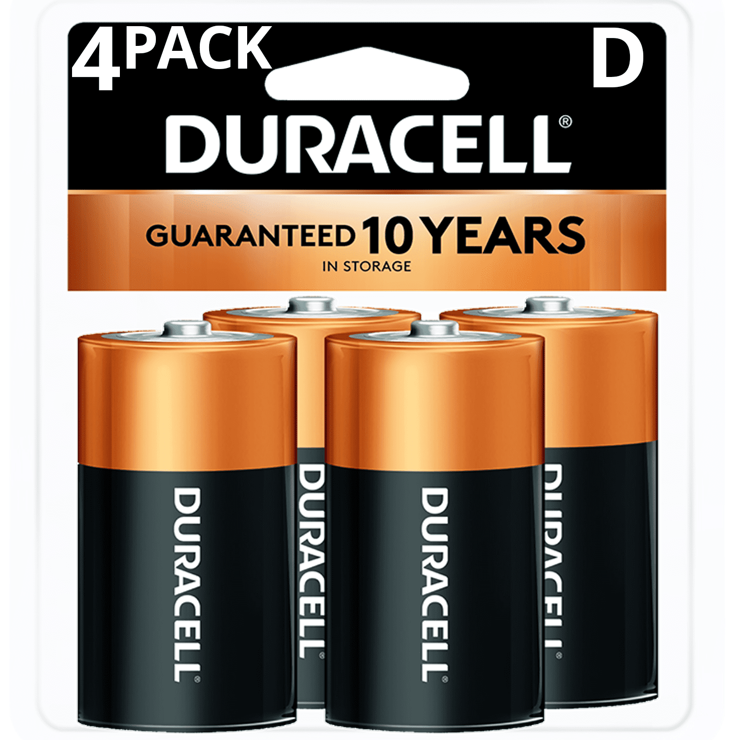 2 Pack Duracell Coppertop D Alkaline Batteries 1.5 Volt, 4 count each