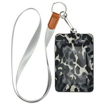 PU Leather ID Badge Holder Stylish Badge Holders with Lanyard (4.3x2.8x0.3in) for Cards & Credentials Gray Camouflage