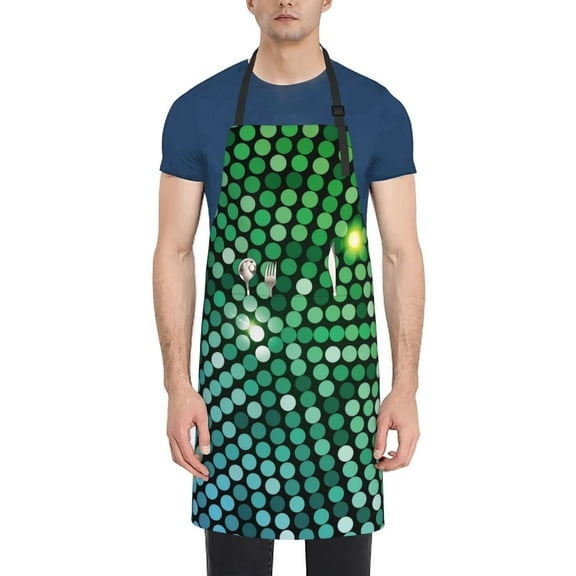 Easygdp Green Disco Lights Waterproof Apron with Pockets Adjustable Cooking Aprons Kitchen Bib Cute Apron for Kitchen, Cooking & Baking