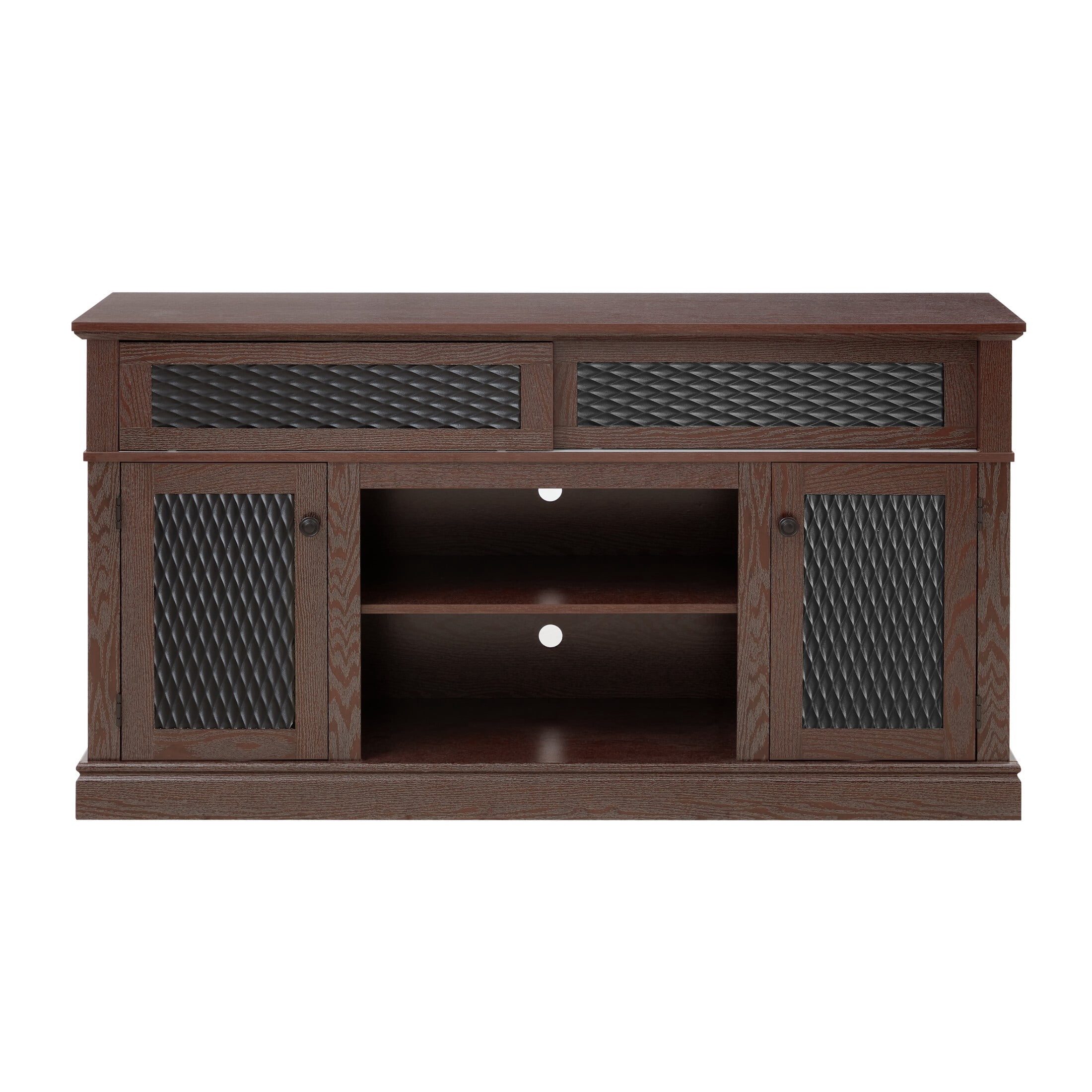 DEALTOPS Vintage TV Stand with Embossed Patterns, Console Table with Adjustable Shelves for TVs Up to 65'', Cherry