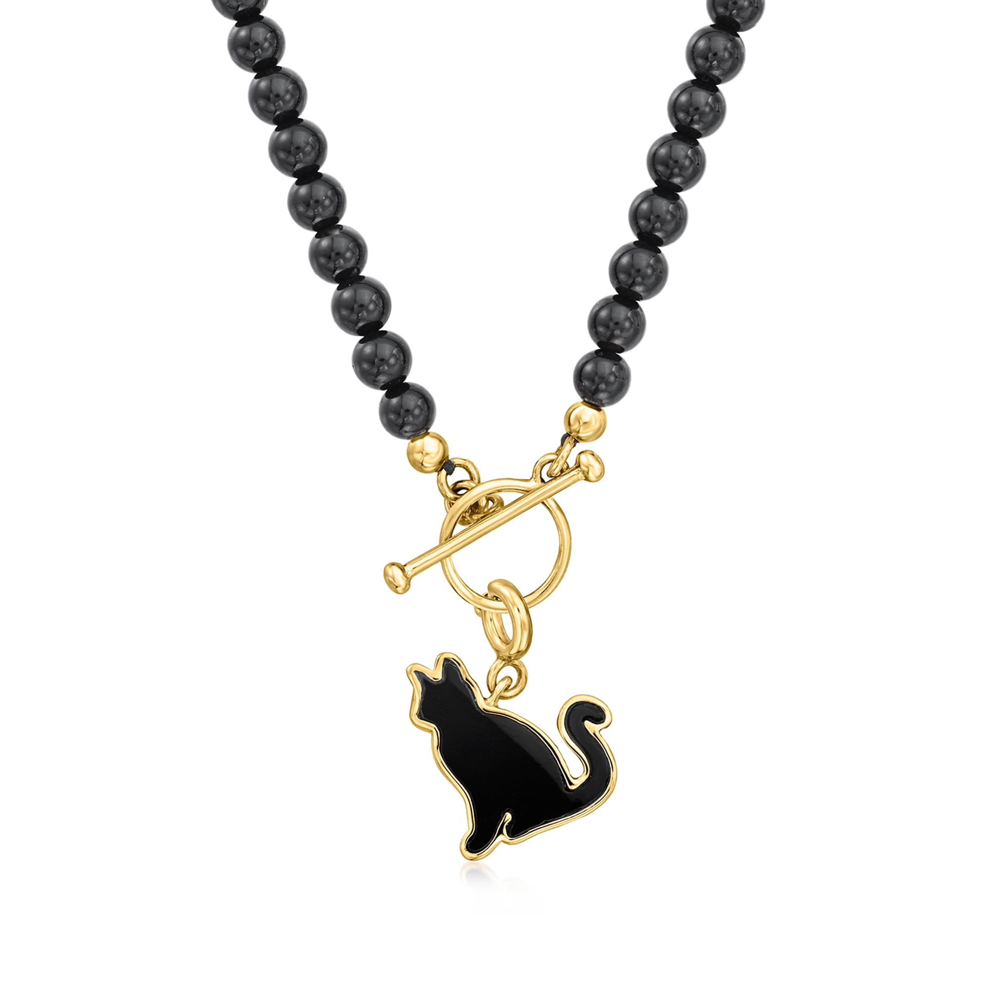 Ross-Simons Onyx Cat Charm in 18kt Gold Over Sterling, Women's, Adult