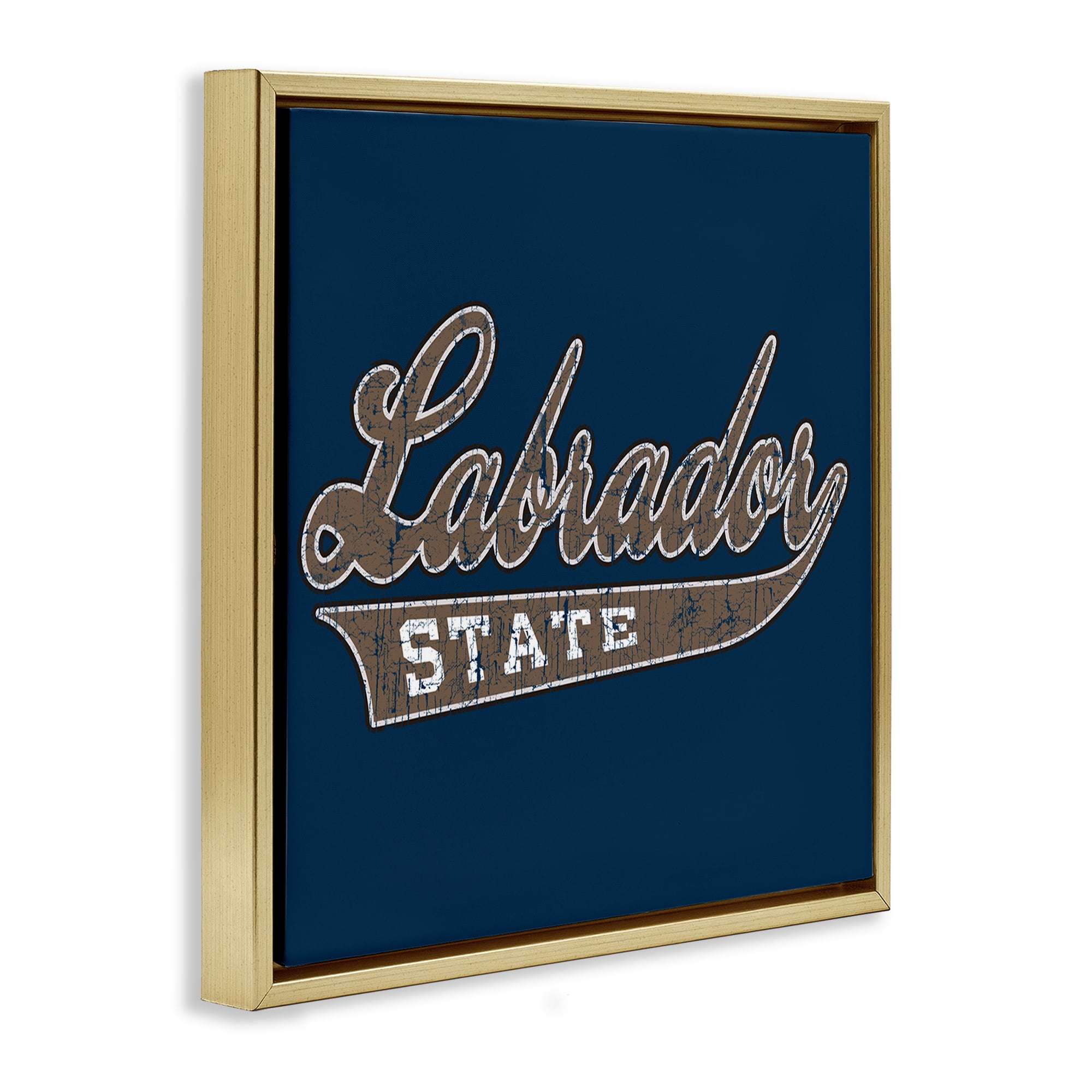 Stupell Industries Labrador State Varsity Novelty & Humor Painting Gold Floater Framed Canvas Art Print Wall Art, 25 x 25