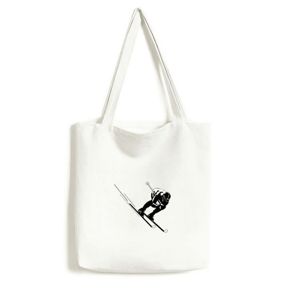 Black Sport Skiing Pattern Illustration Tote Canvas Bag Shopping Satchel Casual Handbag