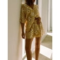 thumbnail image 4 of Yunliwuli Women Shorts Set, Flower Print Short Sleeve Shirt with Elastic Waist Shorts Summer Outfit, 4 of 8