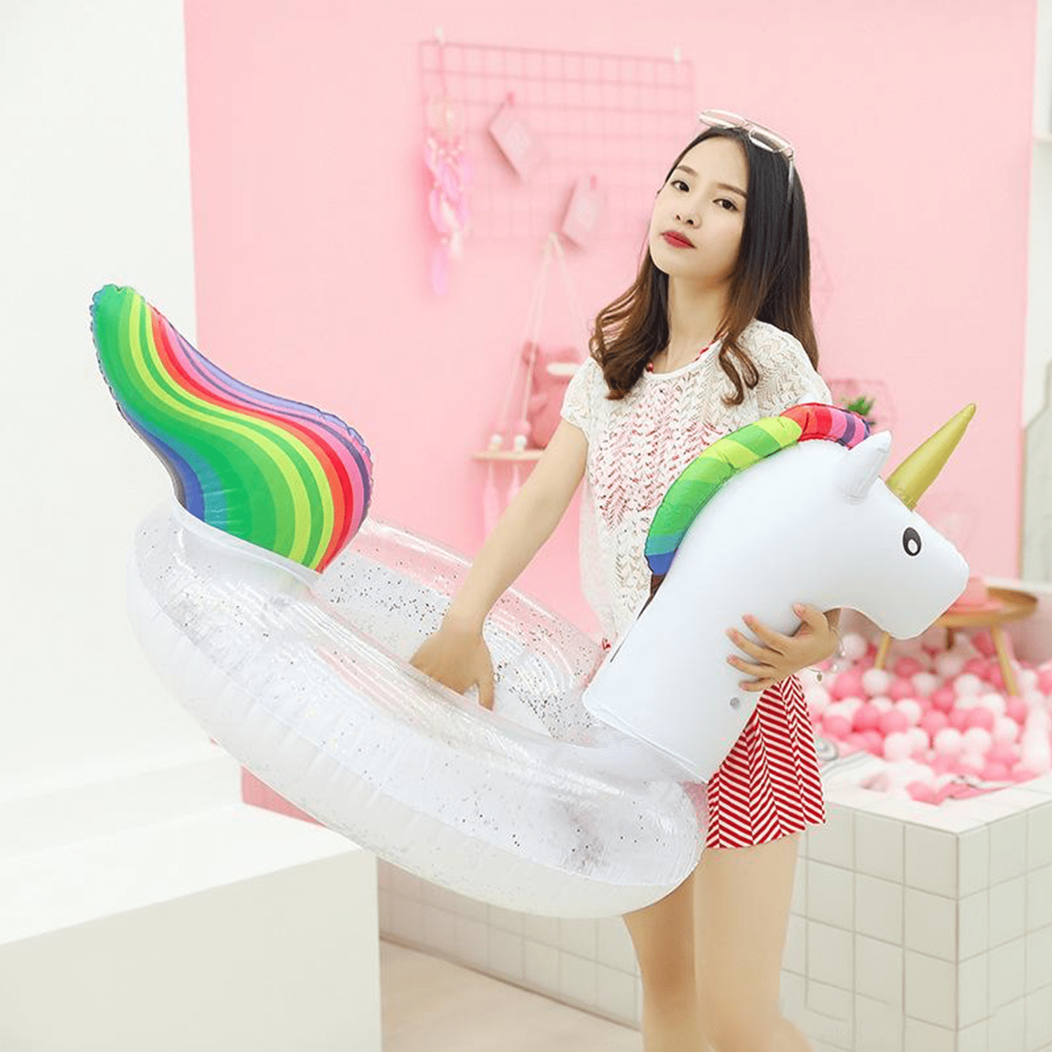 79" Giant Inflatable Unicorn Water Float Raft Ride On Pool Lounger Beach Toy 