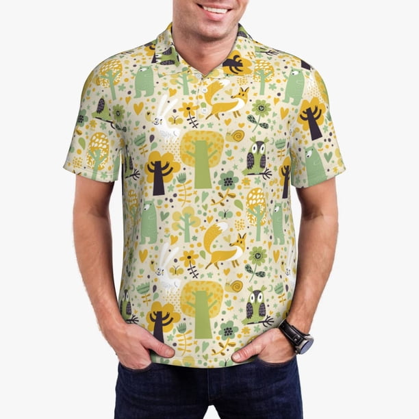Fotbe Animal Tree Camiseta Polo de Golf para Hombre con Estampado – Camisa Deportiva Transpirable con Cuello Abotonado-3X-Large