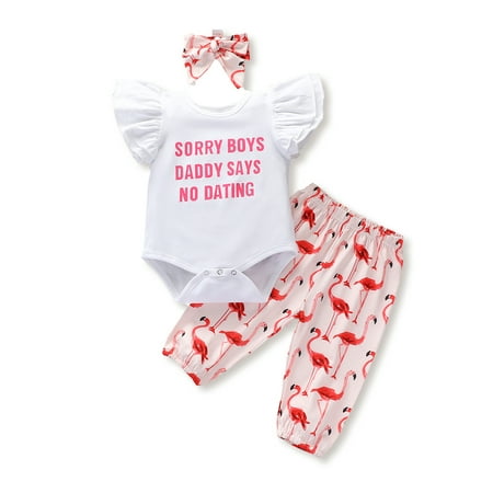 

Dooleck Newborn Baby Girl Outfits Flamingo Baby Clothes White Onesies Pants Sets