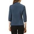 thumbnail image 3 of Allegra K Women's Tie V Neck Half Sleeve Button Cuffs Work Office Shirt Elegant Blouses, 3 of 6