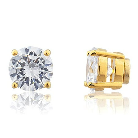 Goldtone with Clear Cz Round Magnetic Stud Earrings - 8mm to 11mm Available (10mm)