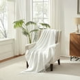 thumbnail image 3 of NARNIAR Solid White Jacquard Textured Decorative Throw with Fringes 50x60", 3 of 4