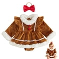 thumbnail image 2 of Emitonse Toddler Rompers Girl Toddler Jumpsuit Baby Girl Christmas Fuzzy Plush Skirted Romper Dress With Red Bow Headband Holiday Outfit Size 12-18 Months,Brown, 2 of 9