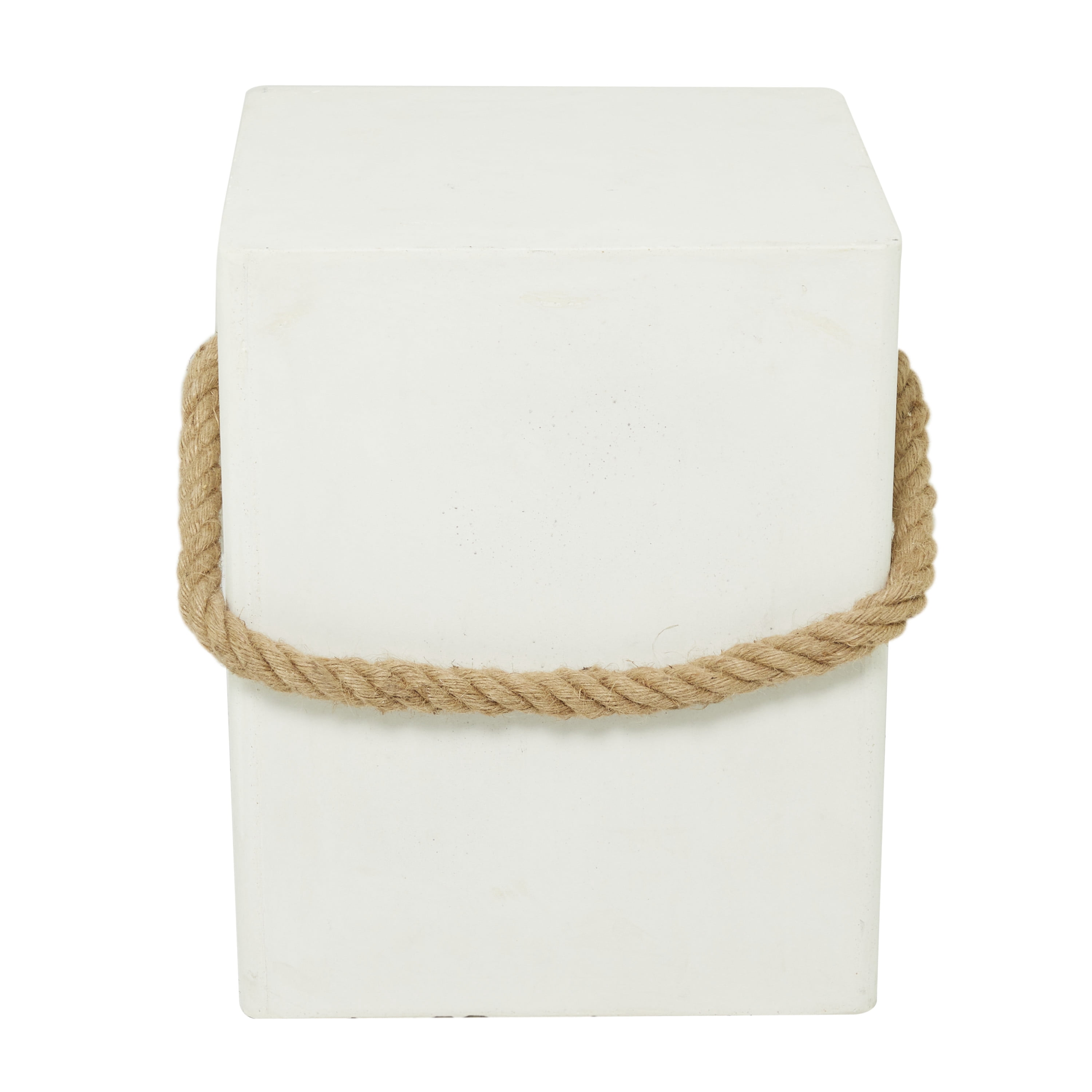 DecMode 15" x 18" White Magnesium Oxide Lightweight Outdoor Accent Table with Rope Handle, 1-Piece