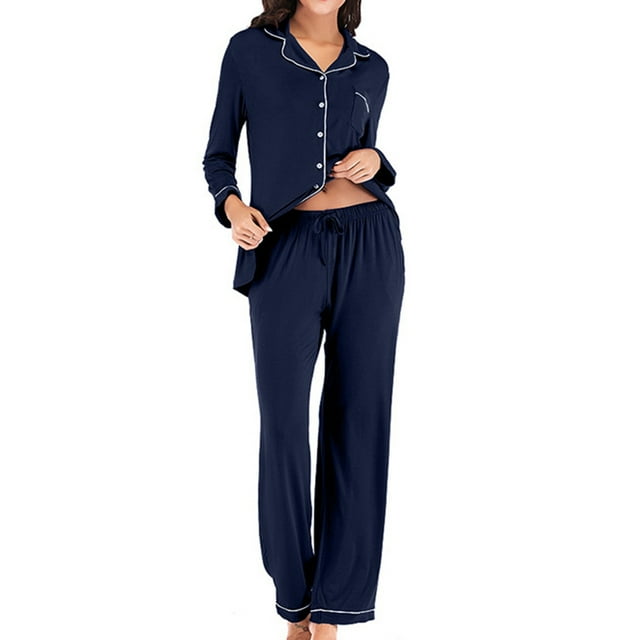 LSLJS Pyjama à Simple Boutonnage pour Femmes Automne Hiver Manches Longues Pantalon de Pyjama Ensemble de Vêtements de Maison, Robes Cadeaux pour Femmes