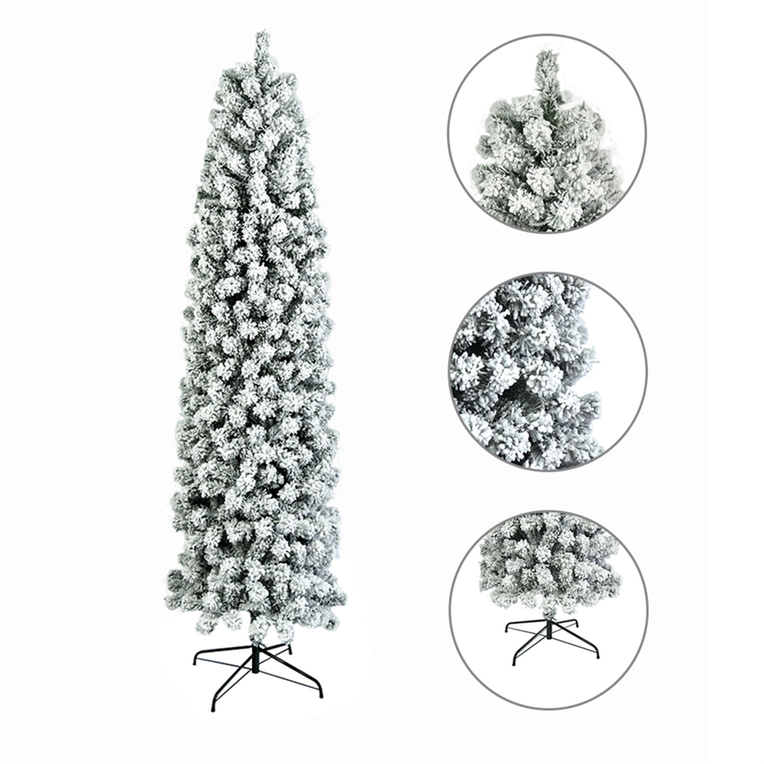 Kepooman 7.5ft Pencil Flocking Christmas Tree, White Xmas Tree, Green Kepooman 7.5ft Pencil Flocking Christmas Tree, White Xmas Tree, Green