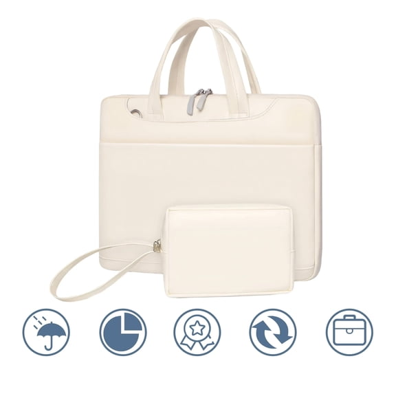 HBMYN Laptop Case 156 InchPu Leather Computer Colorblock Tote Bag for WomenOffwhite