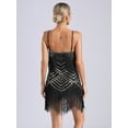 thumbnail image 3 of Yruioon Women Tassel Latin Dance Dresses Fringe Flapper Cocktail Party Dresses Ballroom Dancing Black&Gold S, 3 of 7