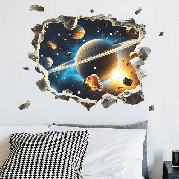 3D Cosmic Galaxy Wall Stickers Blue Universe Wall Decals Space Planet Murals Art Peel and Stick Adhesive Sticker for Ceiling Boys Room Kindergarten Nursery Bedroom 80x60cm