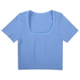 thumbnail image 2 of Cnbwig Women's Summer Tops with A Wide Neckline Square Neck Solid Color Slim Stretch Yoga Sports Shirts Short Sleeved Ribbed Bodysuit Tees, 2 of 8