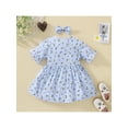 thumbnail image 3 of Qmyliery 2Pcs Baby Girls Summer Outfit, Floral Printing V-Neck Short Sleeve Buttons Dress + Hair Clip, 6 Months to 4 Years, 3 of 9