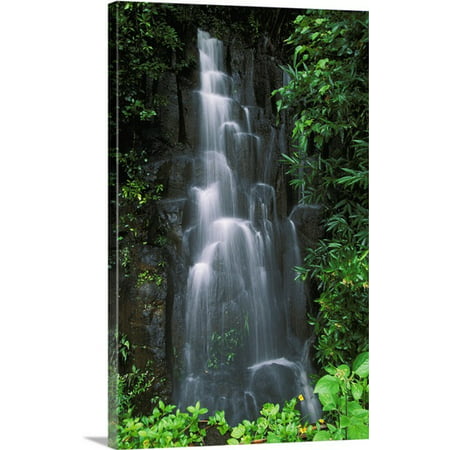 Great BIG Canvas Ron Dahlquist Premium Thick-Wrap Canvas entitled Hawaii, Maui, Hana Highway, Cascading Waterfall In Lush (Best Waterfalls In Maui)