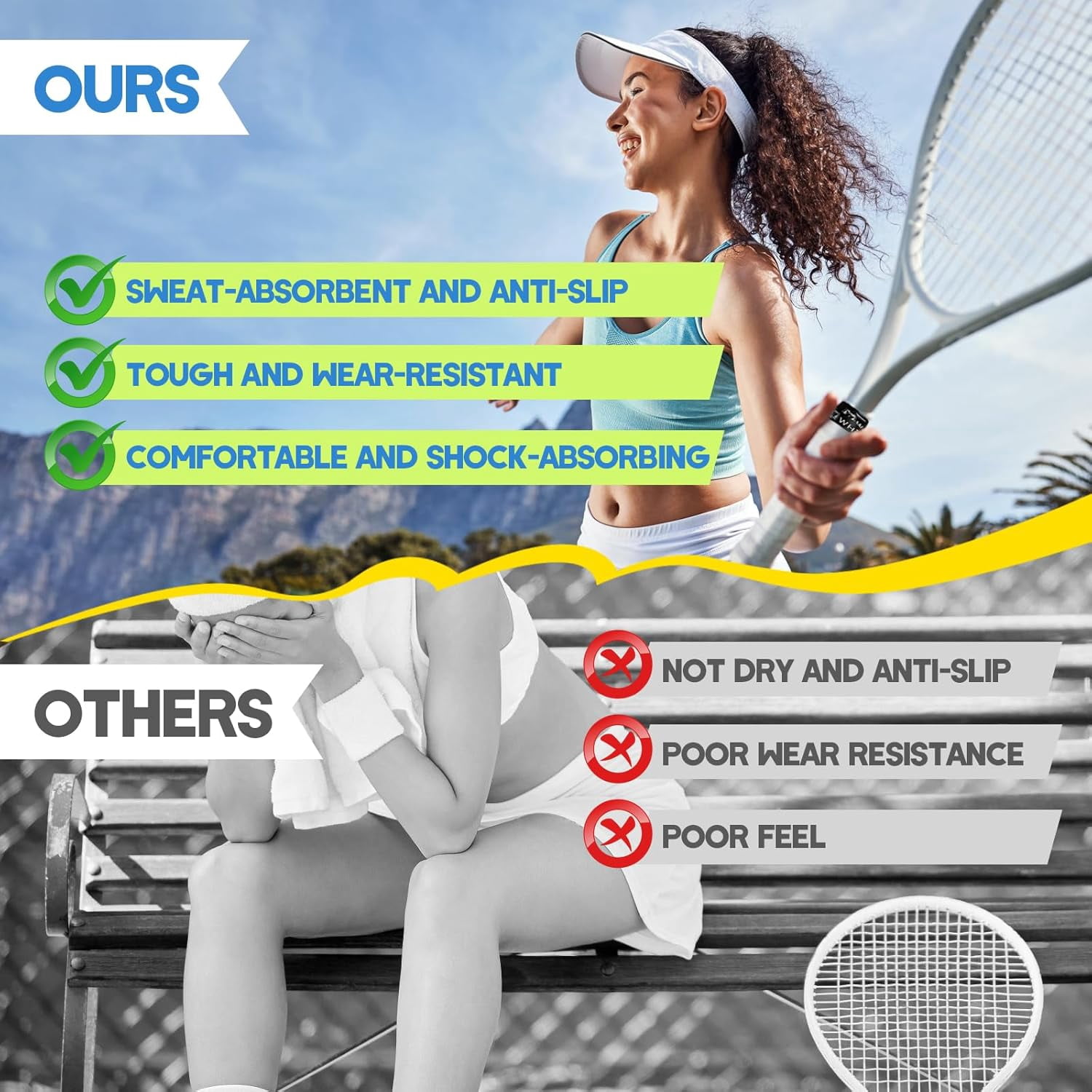 20-Pack Tennis Racket Grip Tape with 10 Sweat-Absorbent Tennis Overgrip Tape Durable and Comfortable Handle Wraps for Enhanced Performance
