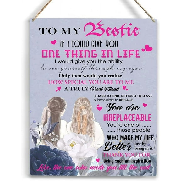 Best Friend Birthday Gifts for Women to My Bestie Wooden Hanging Sign Best Friend Birthday Friendship Christmas Gifts for Women Best Friend Girls Sisters Wall Decor for Home 8x10 Inch
