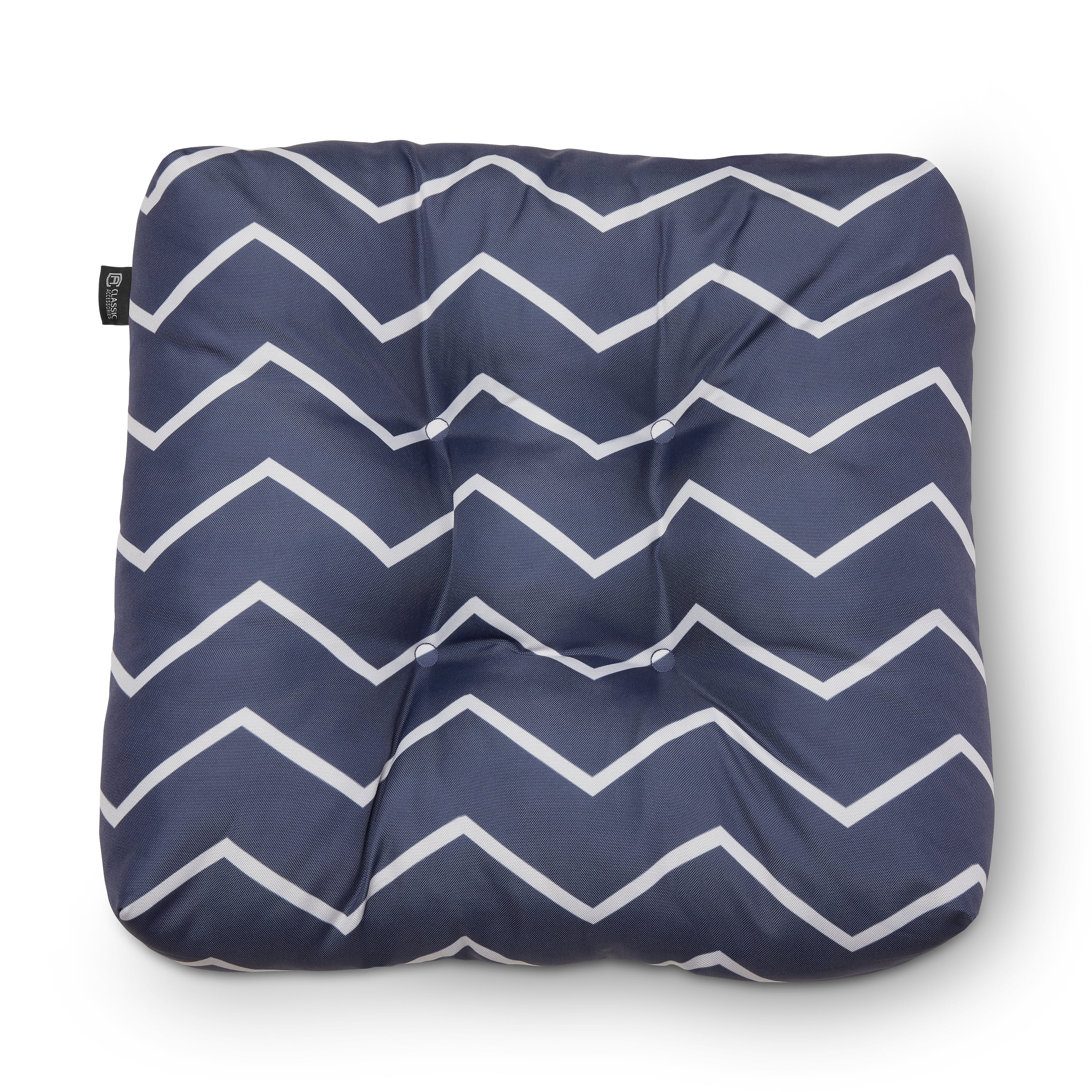 Classic Accessories Water-Resistant 19 x 19 x 5 Inch Square Patio Seat Cushion, Navy Chevron, 2-Pack