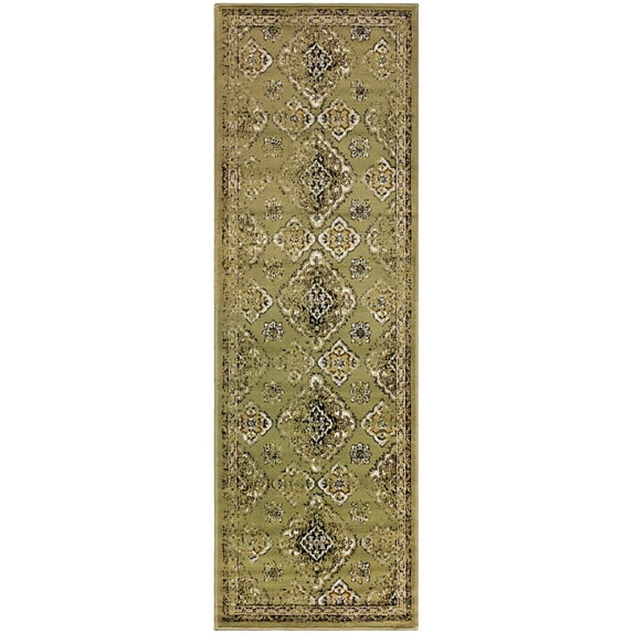 Mayfair Distressed Damask Indoor Area Rug by Blue Nile Nills - 2.6' x 8', Green
