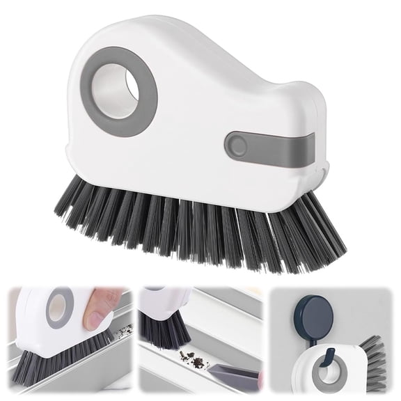 2 in 1 Groove Cleaning Brush, Window Track Cleaning Tools, Multifunction Window Track Cleaner with Hard Bristle and Hidden Scraper, Crevice Brush for Sliding Door Track, Window Seal, Sill