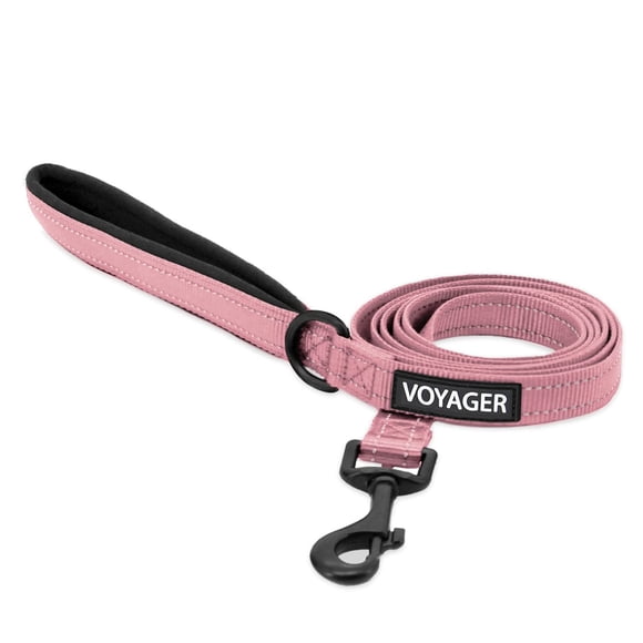 Voyager Reflective Dog Leash with Neoprene Handle, 5ft Long, Supports Small, Medium, and Large Breed Puppies, Cute and Heavy Duty for Walking, Running, and Training - Pink (Leash), S