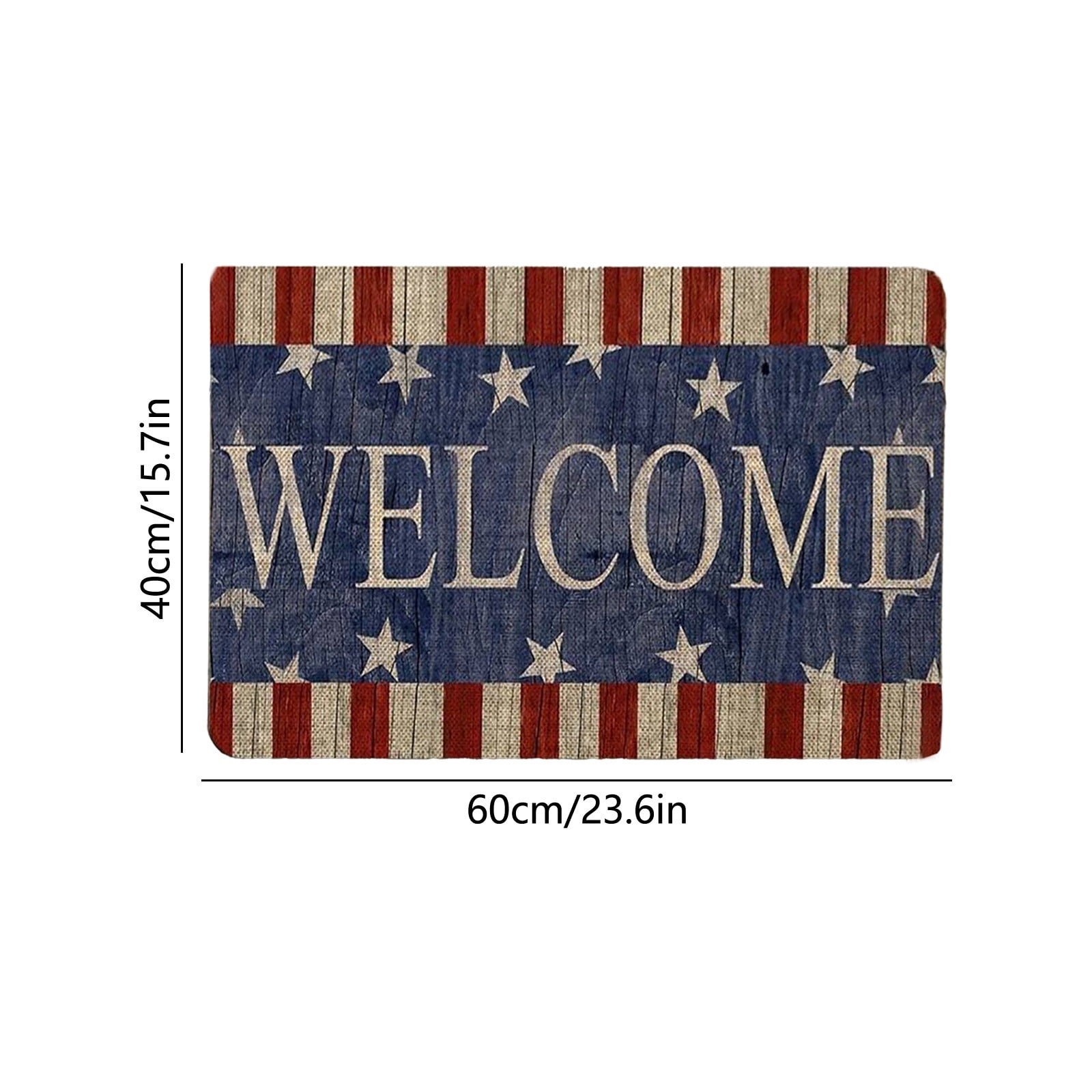15.7" x 23.6" Independence Day Welcome Mat, Retro Flag Design with Heart Motif, Non-Slip Rubber Door Mat, Floor Rug for Outdoor & Indoor Use