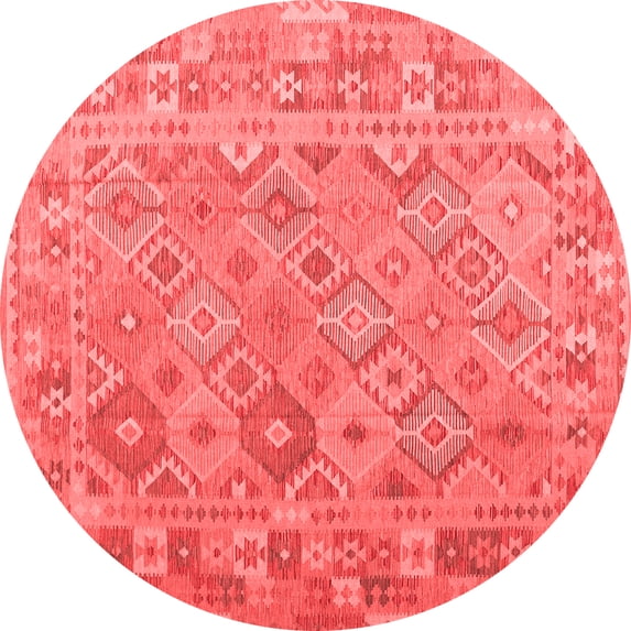 Ahgly Company Indoor Round Abstract Red Contemporary Area Rugs, 8' Round